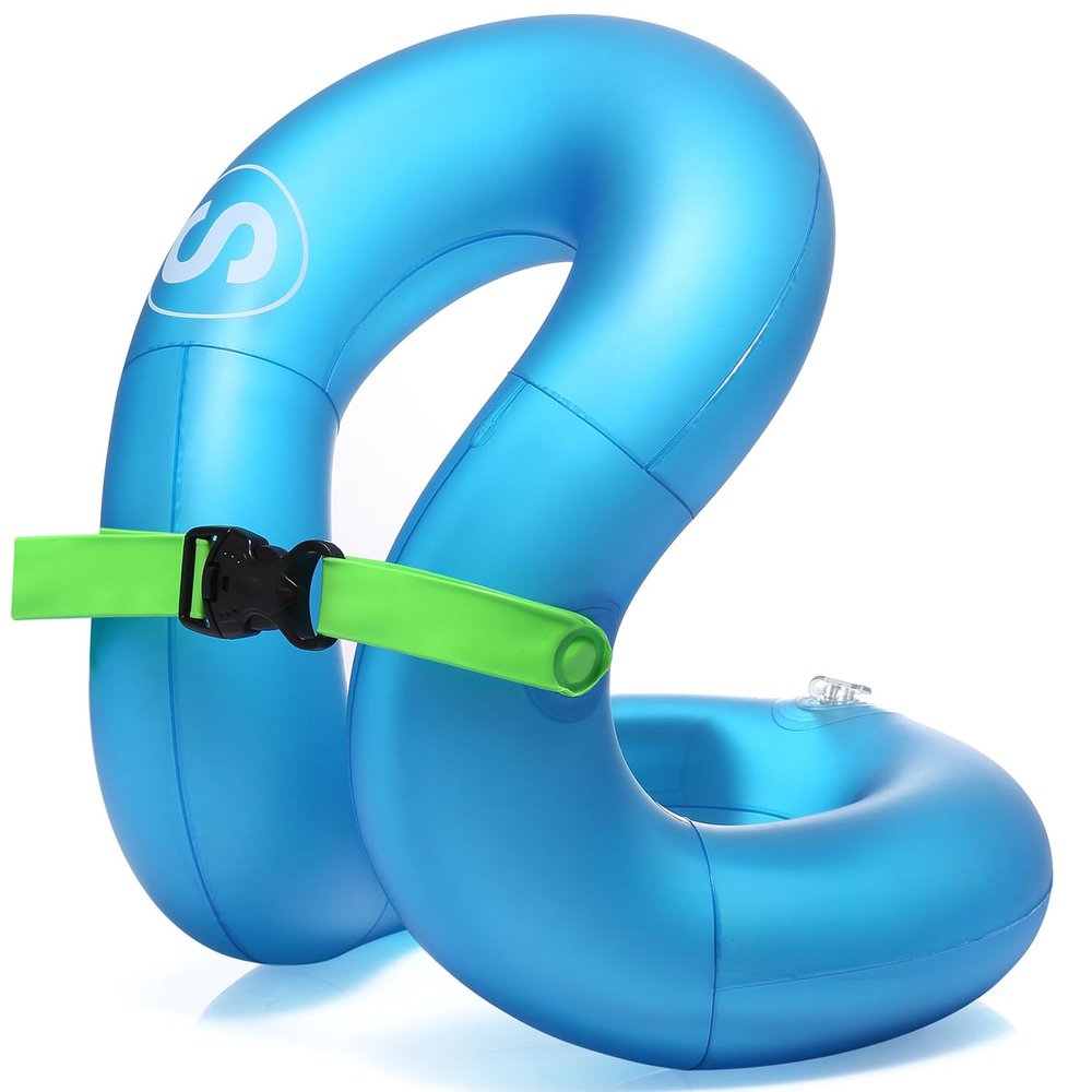 STLOVe Swim Vest for Adults, Buoyancy Aid Inflatable Swim Jacket for 120-220 lbs Teen or Adult, Portable Floation with Dual Air Chamber & Safety Buckle, Blue
