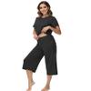 WiWi Women's Summer Pajama Set Viscose from Bamboo Loungewear Soft 2 Piece loose Capris Pjs S-XXL, Black, Large view 3