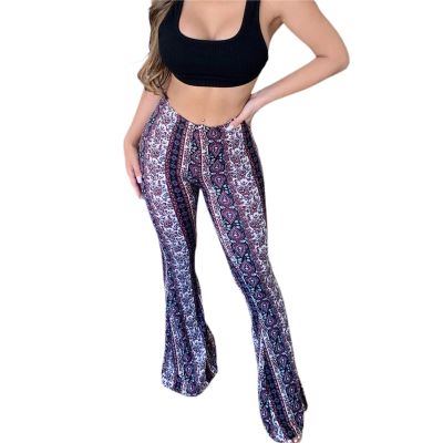Mxiqqpltky Plus Size Flare Leggings for Women High Waist Printed Stretch Yoga Flared Pants Bodycon Hippie Pants Bell Bottoms (Purple, S)