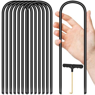 Trampoline Stakes U Shaped Anchors Heavy Duty Metal - Long Trampolines Ground Wind Stakes for Soccer Goals, Camping Tents, Garden Decoration (black-8pcs)