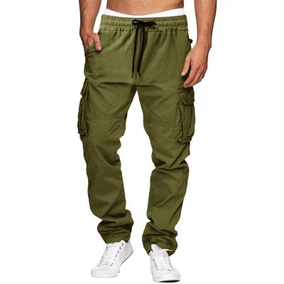 THWEI Cargo Pants for Men Casual Cotton Drawstring Lightweight Relaxed Fit Work Pants Multi Pockets Army Green S