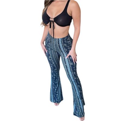 Mxiqqpltky Plus Size Flare Leggings for Women High Waist Printed Stretch Yoga Flared Pants Bodycon Hippie Pants Bell Bottoms (Blue, S)