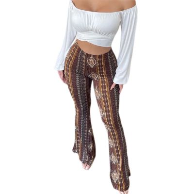Mxiqqpltky Plus Size Flare Leggings for Women High Waist Printed Stretch Yoga Flared Pants Bodycon Hippie Pants Bell Bottoms (Brown, XL)