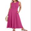 ANRABESS Women Summer Casual Sleeveless Maxi Sundress Button Fit & Flare A-Line Flowy Long Dresses 2026 Beach Outfits Hot Pink Medium view 1