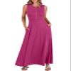 ANRABESS Women Summer Casual Sleeveless Maxi Sundress Button Fit & Flare A-Line Flowy Long Dresses 2026 Beach Outfits Hot Pink Medium view 2