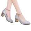 NineFit Basics Shoes Women's High Wedding Work Fashion Solid Toe Chunky Heels Heels Round Women's high Women High Heel Shoes Open Toe (Silver, 8.5) view 2