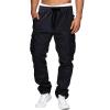 THWEI Cargo Pants for Men Casual Cotton Drawstring Lightweight Relaxed Fit Work Pants Multi Pockets Black 2XL view 1