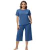 WiWi Women's Summer Pajama Set Viscose from Bamboo Loungewear Soft 2 Piece loose Capris Pjs S-XXL, Prussian Blue, Large view 1