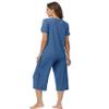 WiWi Women's Summer Pajama Set Viscose from Bamboo Loungewear Soft 2 Piece loose Capris Pjs S-XXL, Prussian Blue, Large view 2