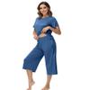 WiWi Women's Summer Pajama Set Viscose from Bamboo Loungewear Soft 2 Piece loose Capris Pjs S-XXL, Prussian Blue, Large view 3