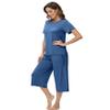 WiWi Women's Summer Pajama Set Viscose from Bamboo Loungewear Soft 2 Piece loose Capris Pjs S-XXL, Prussian Blue, Large view 4