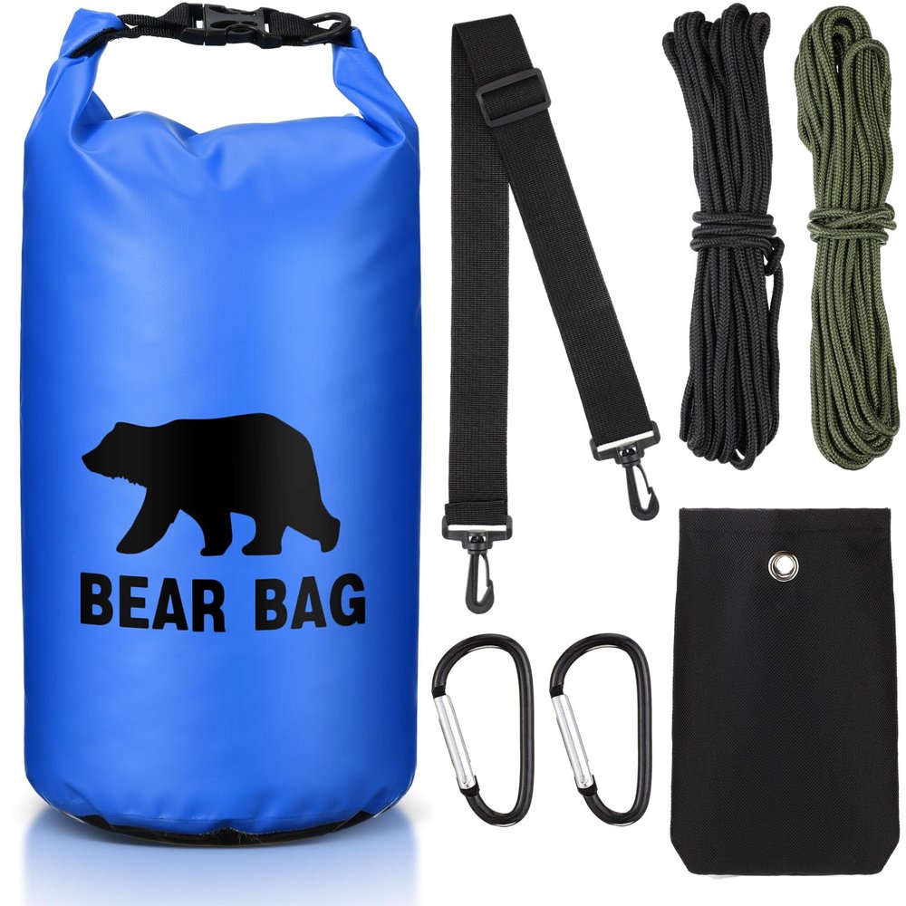 Foilswirl 1 Set Bear Food Bag for Camping Ultralight Food Hanging System Includes Waterproof Bear Bag, Nylon Ropes, Hooks for Camping Backpacking(10 L,Blue)