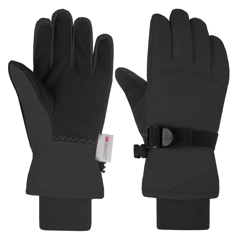 AMYIPO Kids Winter Snow Ski Gloves Children Snowboard Gloves for Boys Girls (B - Black, 3-4 Years)
