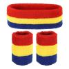 PATIKIL Sports Wristbands Headband Set, 7x8cm Cotton Terry Cloth Athletic Absorbent Sweatband 18x6cm Headband for Tennis Basketball Running, Red Yellow Blue (1 Headband & 2 Wristbands) view 1