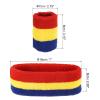 PATIKIL Sports Wristbands Headband Set, 7x8cm Cotton Terry Cloth Athletic Absorbent Sweatband 18x6cm Headband for Tennis Basketball Running, Red Yellow Blue (1 Headband & 2 Wristbands) view 2