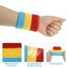 PATIKIL Sports Wristbands Headband Set, 7x8cm Cotton Terry Cloth Athletic Absorbent Sweatband 18x6cm Headband for Tennis Basketball Running, Red Yellow Blue (1 Headband & 2 Wristbands) view 4