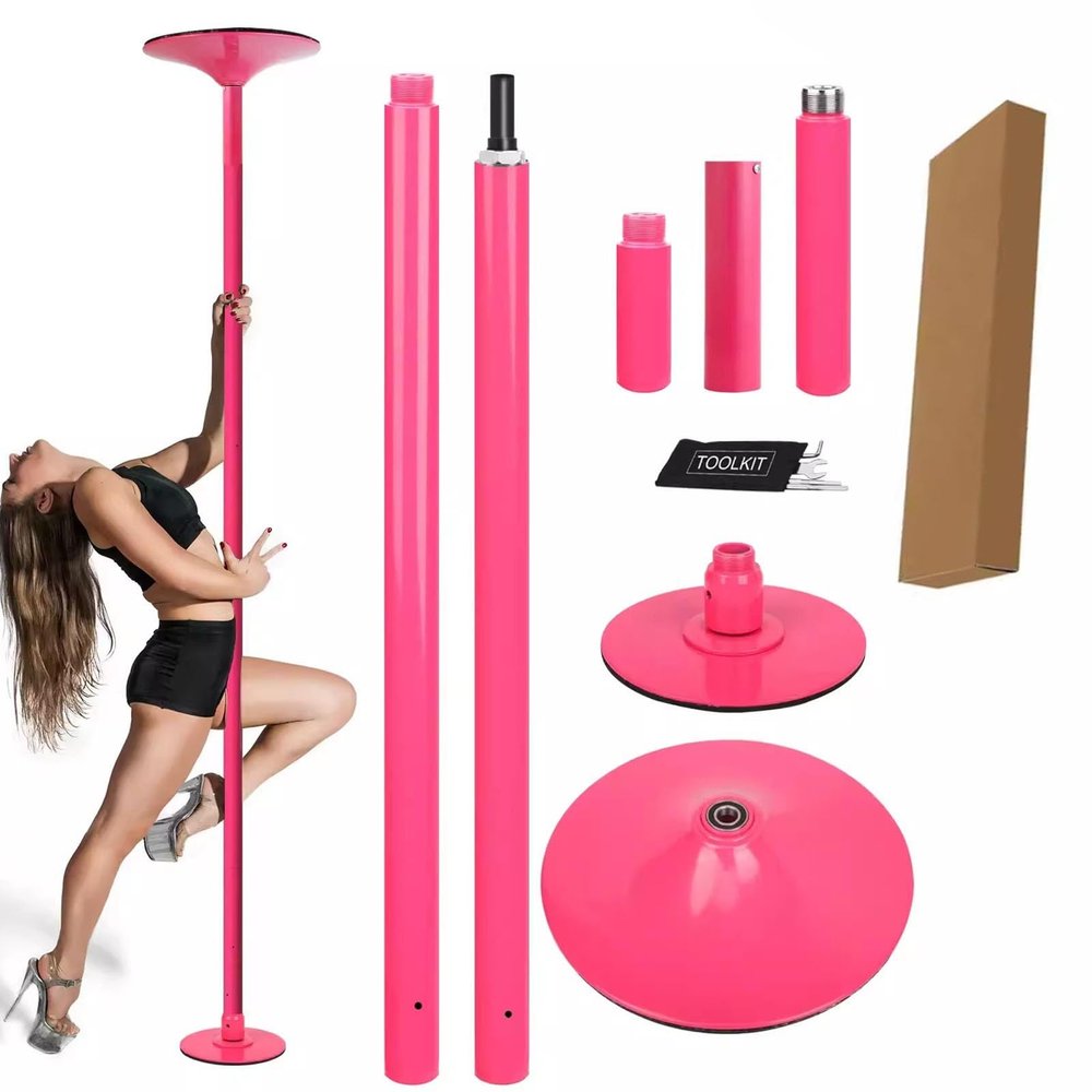 YXXSDP Adjustable Dance Pole for Home Spinning, Portable Heavy-Duty Stripper Pole Fitness Equipment, Complete Set of Accessories, Club Bar Gym Party Dancing Room Use (Color : Pink)