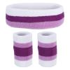 PATIKIL Sports Wristbands Headband Set, 8x10cm Cotton Terry Cloth Athletic Absorbent Sweatband 20x5cm Headband for Tennis Basketball Running, White Purple (1 Headband & 2 Wristbands) view 1