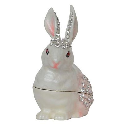 LiuliuBull Rabbit Bejeweled Trinket Box, Necklace, Ring Holder, Collectible Figurine, Hinged Jewelry Container, Easter Gift (Color : White)