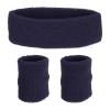 PATIKIL Sports Wristbands Headband Set, 8x8cm Cotton Terry Cloth Athletic Absorbent Sweatband 20x5cm Headband for Tennis Basketball Running, Navy Blue (1 Headband & 2 Wristbands) view 1