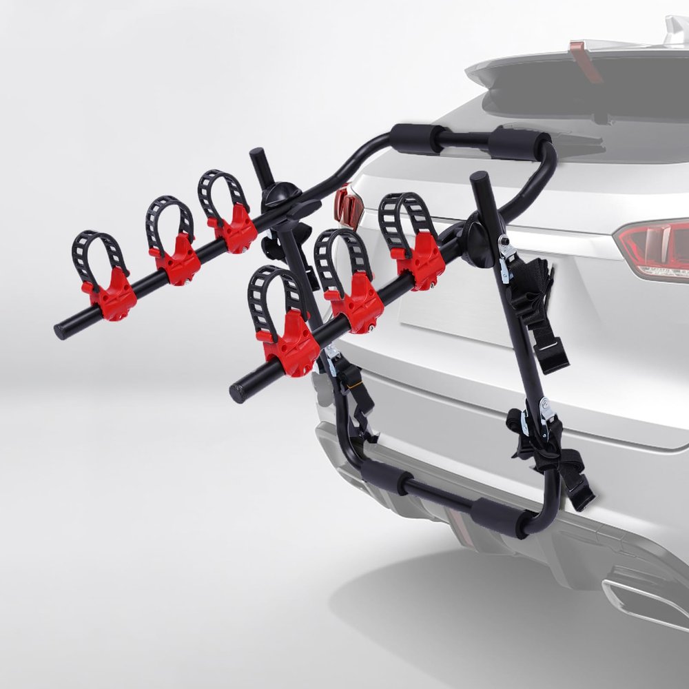3 Bike Hitch Mount Rack Car Trunk Bicycle Rack Carrier Compact Foldable Heavy Duty Bicycle Rack Trunk Mounted Bicycle Rack with Rubber Buckle for Cars, Trucks, SUVs, Minivans, 44 lbs Capacity
