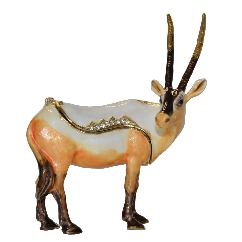 LiuliuBull Antelope Trinket Box Wild Animal Figurine Metal Collectibles Ring Necklace Earring Holder Home Decoration Novelty Gift