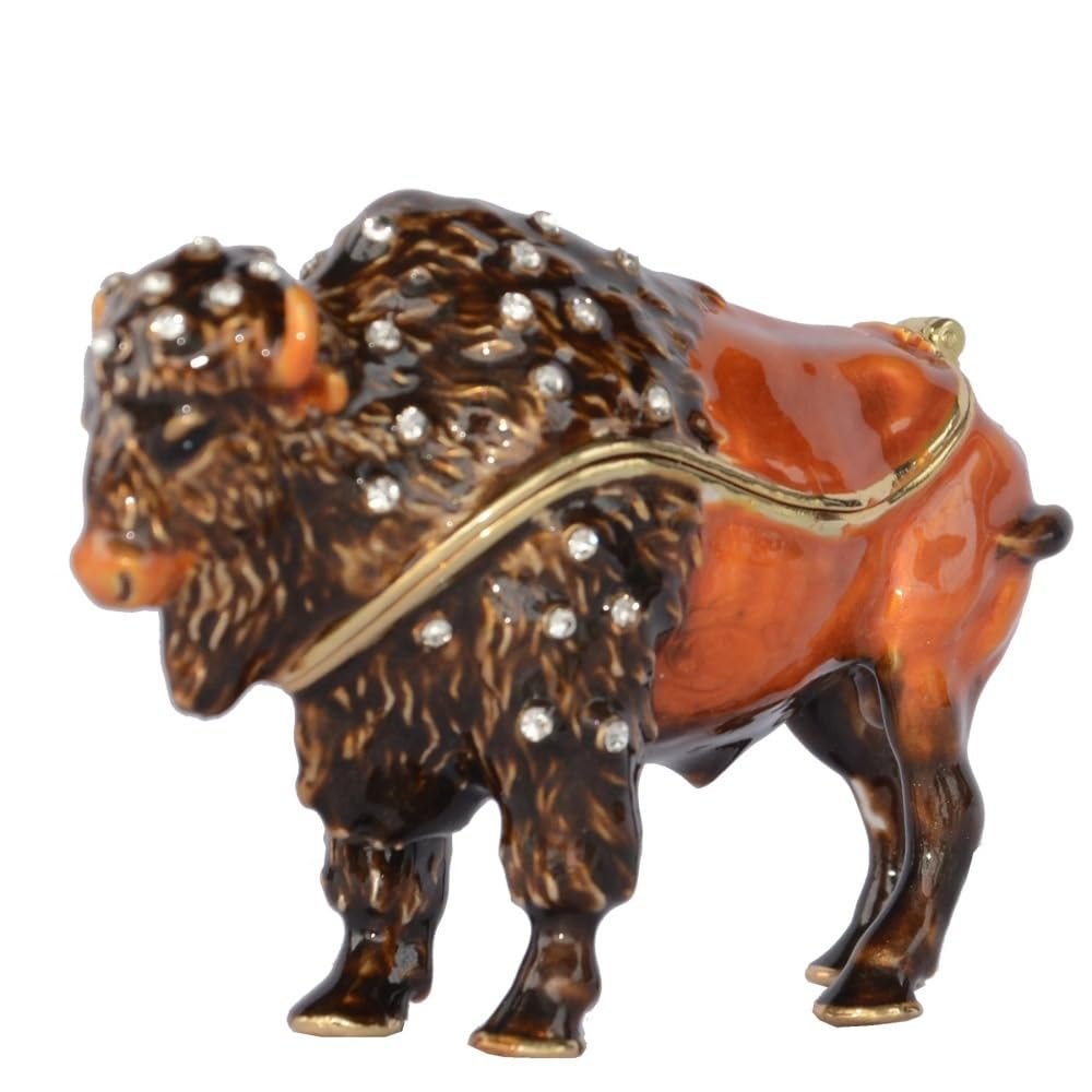 LiuliuBull Trinket Box for Wild Animal Decoration, American Bison, Jewelry Container for Ring Necklace Earring