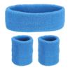 PATIKIL Sports Wristbands Headband Set, 8x8cm Cotton Terry Cloth Athletic Absorbent Sweatband 20x5cm Headband for Tennis Basketball Running, Sky Blue (1 Headband & 2 Wristbands) view 1
