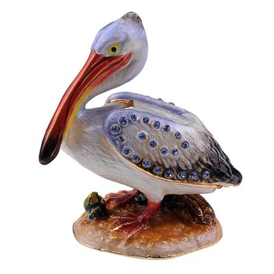LiuliuBull Bird Bejeweled Enameled Hinged Trinket Jewelry Ring Box, Collectible Figurine