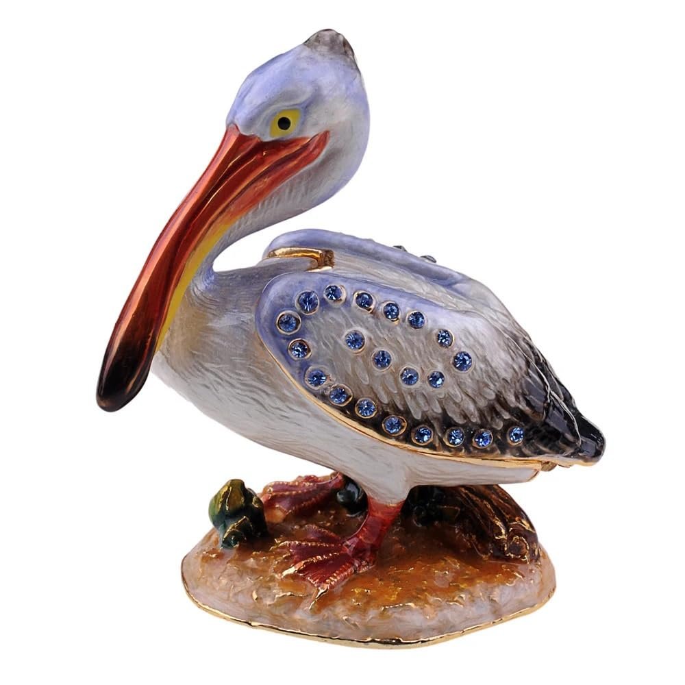 LiuliuBull Bird Bejeweled Enameled Hinged Trinket Jewelry Ring Box, Collectible Figurine