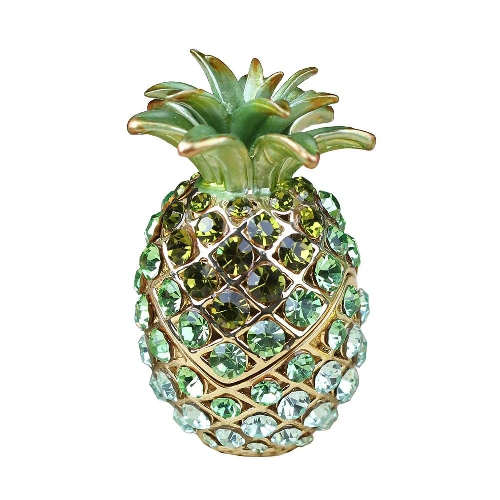 LiuliuBull Pineapple Fruit Trinket with Full Crystal Jewelry Box, Ring, Necklace, Earring Holder, Collectible, Bling, Novelty Gift