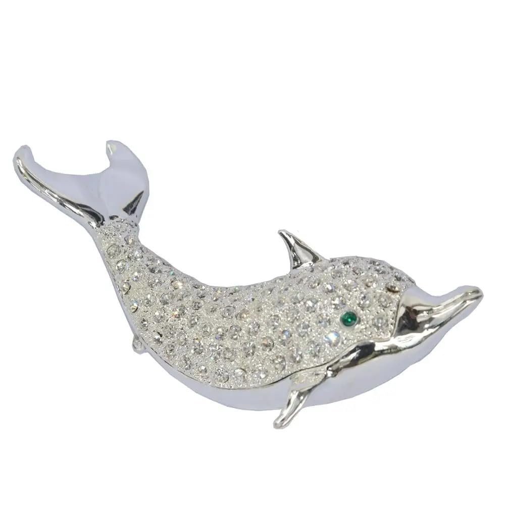 LiuliuBull Dolphin Trinket & Jewelry Box, Nautical Decor Ring Box, Christmas Gift Box (Color : Silver)