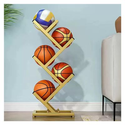 GOCHUSX Basketball Ball Storage Rack, 4 Layer Football Holder, Freestanding Basketball Shelf, Vertical Display Stand for Volleyball (Color : Gold, Size : 40x23x100cm(5layer))