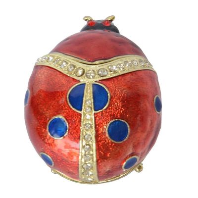 LiuliuBull Bejeweled Ladybug Enamel Trinket Box, Alloy Jewelry Organizer, Metal Crafts, Birthday Gift