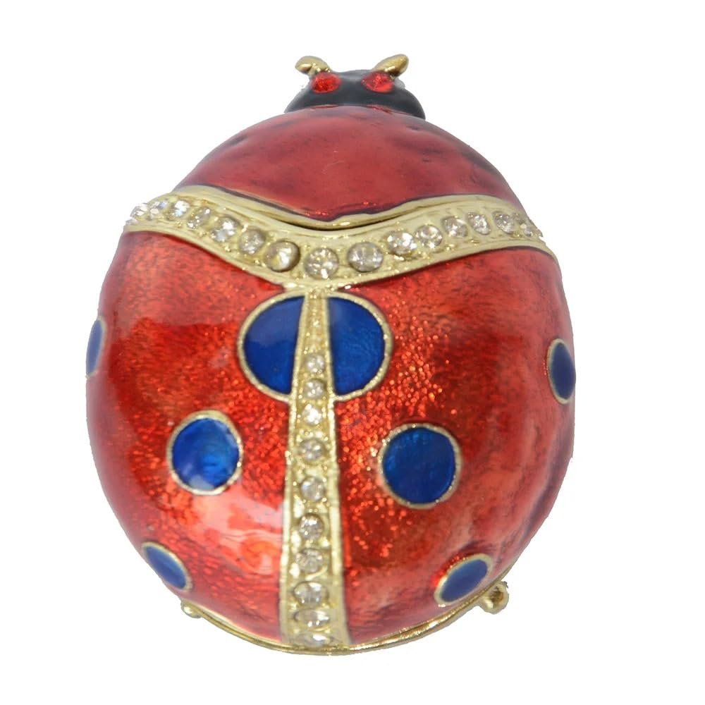 LiuliuBull Bejeweled Ladybug Enamel Trinket Box, Alloy Jewelry Organizer, Metal Crafts, Birthday Gift