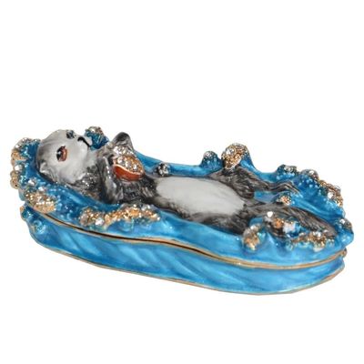 LiuliuBull Bejeweled Enamel Trinket Box, Sea Otter, Animal Decoration, Novelty Gift