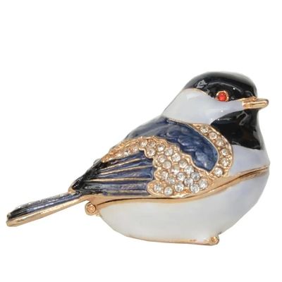 LiuliuBull Chickadee Bird Jewelry Trinket Box, Metal Figurine, Home Decor, Ring Holder, Birthday Present