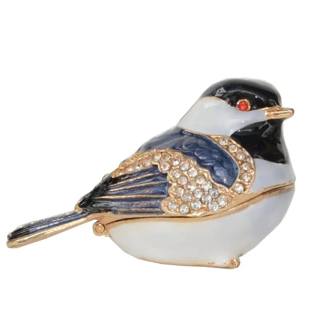 LiuliuBull Chickadee Bird Jewelry Trinket Box, Metal Figurine, Home Decor, Ring Holder, Birthday Present