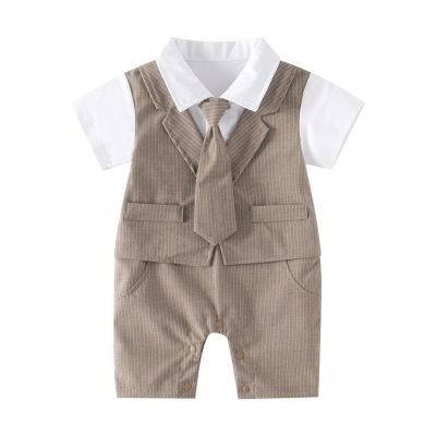 0 to 18M Formal Clothes for Baby Boys Gentleman White Shirt Vest Bowtie Tuxedo Jumpsuit Overall Fashion Romper
