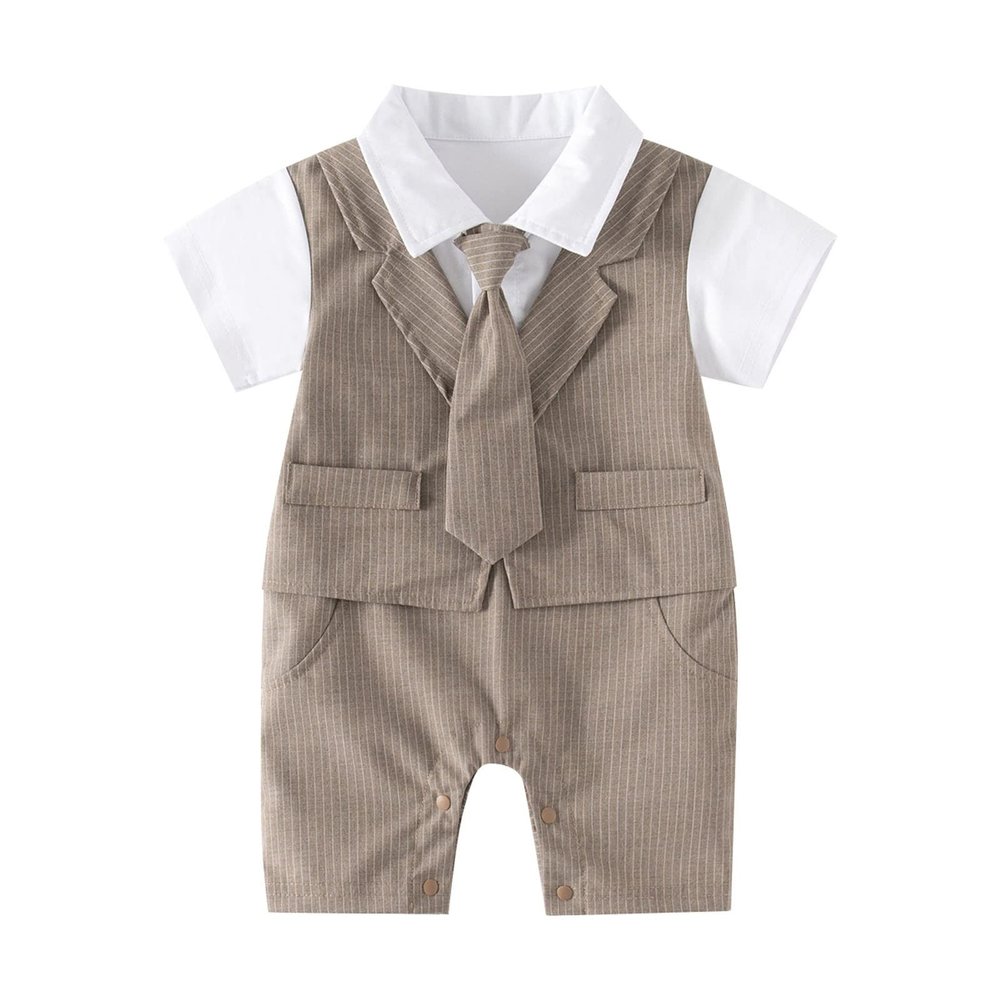 0 to 18M Formal Clothes for Baby Boys Gentleman White Shirt Vest Bowtie Tuxedo Jumpsuit Overall Fashion Romper