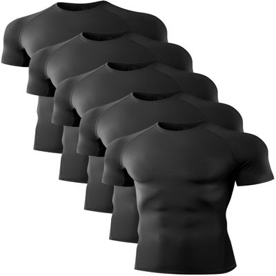 Dalavch 5 Pack Mens Compression Shirts Short Sleeve Cool Dry Sports Athletic Workout Base Layer Undershirt T-Shirt Tops 5 Black XX-Large