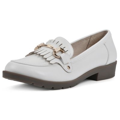 CLIFFS BY WHITE MOUNTAIN Women's Galeena Cushioned Loafer Flat, White/Smooth, 6 M