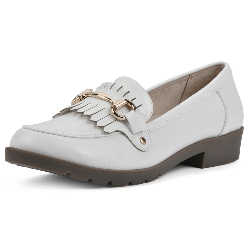 CLIFFS BY WHITE MOUNTAIN Women's Galeena Cushioned Loafer Flat, White/Smooth, 6 M