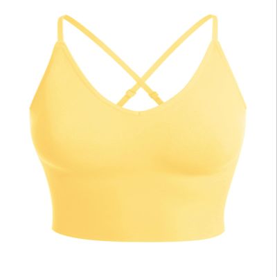 Design by Olivia Women's Seamless Padded Workout Sports Bra Cami Cropped Yoga Tank Top with Adjustable Straps Cream Yellow SM