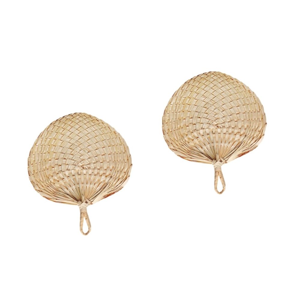 Ciieeo 2pcs Handmade Straw Cattail Leaf Fan Portable Handheld Outdoor Fan for Summer Home Walk