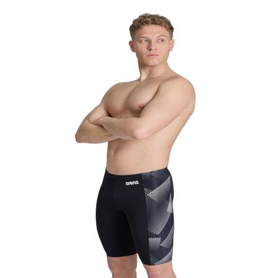 ARENA Men's Swim Jammer Halftone Team Print MaxLife Athletic Swimwear Professional Training Swimsuit Sports Bathing Suit, Black/Team Black, US Size 20