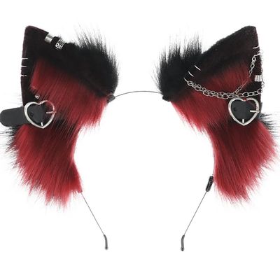 BFLCTTBD Punk Cat Ears Headband Lolita Gothic Fox Ears Wolf Ear Headwear Furry Animal Headbands Animal Faux Fur Cat Dog Ears Headband Anubis Ears Cosplay