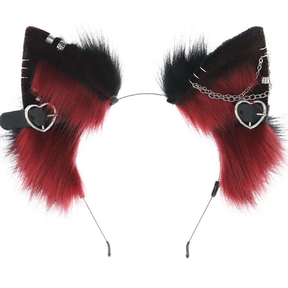 BFLCTTBD Punk Cat Ears Headband Lolita Gothic Fox Ears Wolf Ear Headwear Furry Animal Headbands Animal Faux Fur Cat Dog Ears Headband Anubis Ears Cosplay