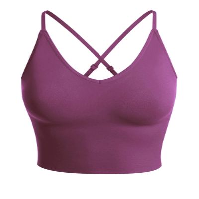 Design by Olivia Women's Seamless Padded Workout Sports Bra Cami Cropped Yoga Tank Top with Adjustable Straps Plum SM