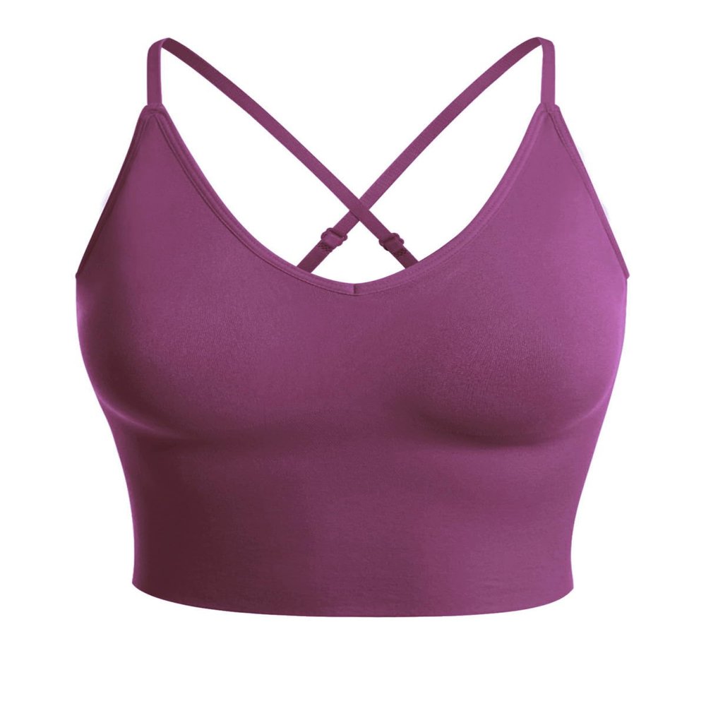 Design by Olivia Women's Seamless Padded Workout Sports Bra Cami Cropped Yoga Tank Top with Adjustable Straps Plum SM